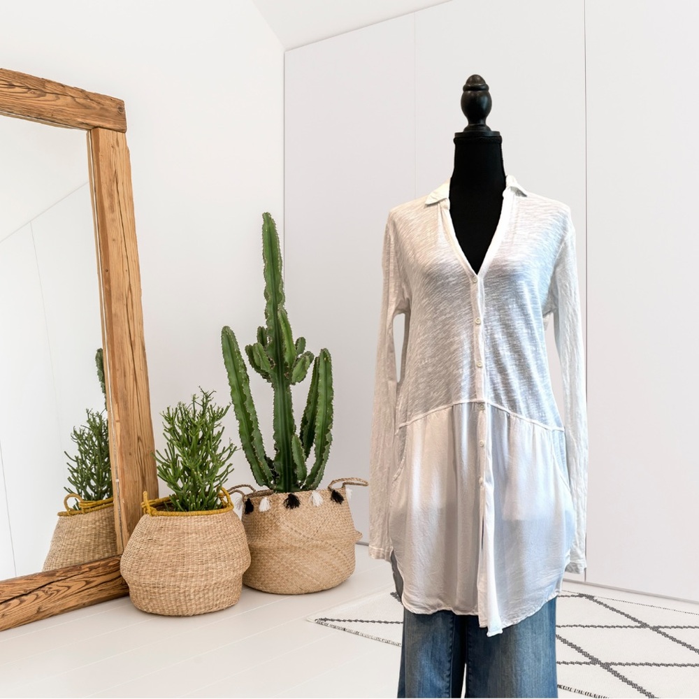 Anthropologie Left of Center Long Sleeve Vineland Button Down Tunic Top